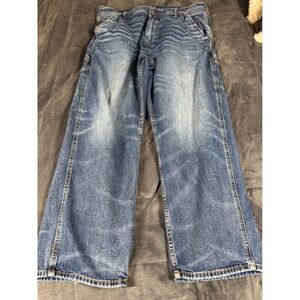 American Eagle‎ Mens Carpenter Jeans 36x32 Medium Wash Blue Relaxed Straight Leg